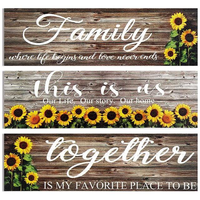 3 Pieces Sunflowers Welcome Sign Front Porch Decor 11.8 x 3.54 Inches This is us Family Together Sunflowers Front Door Decoration Home Wall Plaque House Wood Sign Porch Decorations Home Hanging