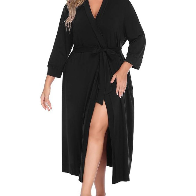 IN'VOLAND Womens Plus Size Kimono Robes Long Knit Bathrobe V Neck Ladies Loungewear Lightweight Soft Sleepwear 1X-5X