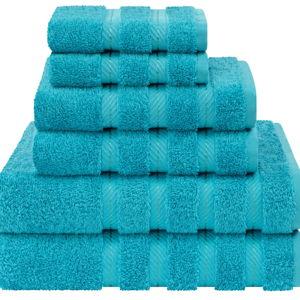 American Soft Linen Luxury 6 Piece Towel Set, 2 Bath Towels 2 Hand Towel 2 Washcloths, 600 GSM 100% Cotton Turkish Towels for Bathroom, Aqua Blue Towel Sets