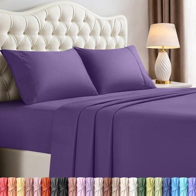 Utopia Bedding King Size Sheet Set – 4 Piece Bed Sheets, Soft and Breathable Microfiber, Includes 1 Fitted Sheet, 1 Flat Sheet and 2 Pillowcases – Oeko Tex (Eggplant)