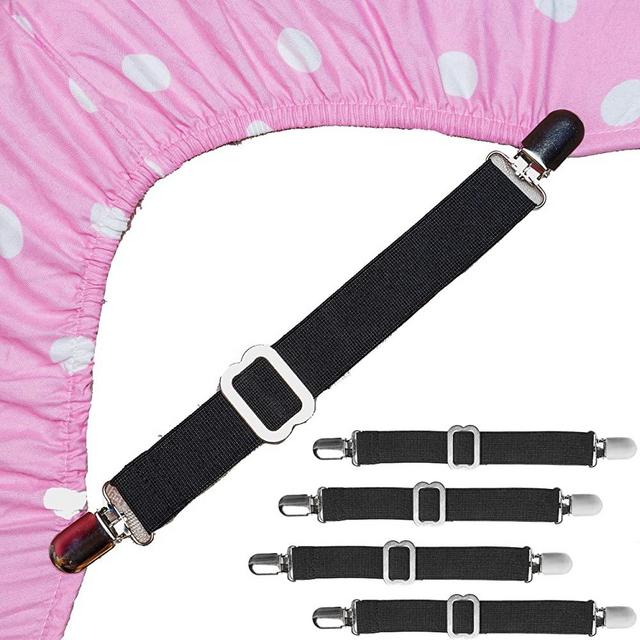 4 PCS Bed Sheet Clips Keep Bedsheets in Place - Corner Bands Suspenders for Flat Or Fitted Sheets - Mattress Sheets Grippers Holders Straps Fits from Twin to Queen to King - Garters Fasteners Clamps