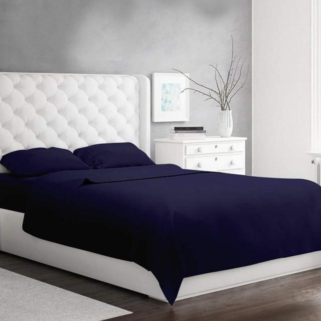 Egyptian Cotton Sheets Set King, 1000 Thread Count Deep Pocket King Size Bed Sheets, True Luxury Hotel Class Solid 4 Pc Navy Blue Sheet Set, Long-Staple Combed Cotton, Fits Mattress Upto 18"