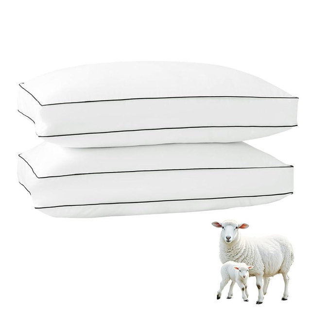 YOUR MOON Soft Organic Wool Pillow Queen Size Set of 2, Fluffy Thick Down Alternative Pillows for Side Sleeper, Support Gusseted Bed Pillow for Sleeping, 100% Cotton Cover (White)