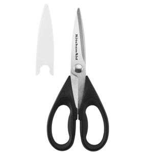 KitchenAid All Purpose Kitchen Shears with Protective Sheath Durable Stainless Steel Scissors, Dishwasher Safe, Soft Grip Comfort Handle, 8.72 Inch, Black