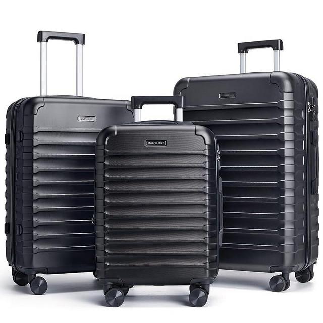 LIGHT FLIGHT Luggage Sets, 3 Piece Durable Suitcase Set with Spinner Wheels, 3 Pcs Hardside Lightweight luggage with TSA Lock, Large Checked Travel Suitcases, 20/24/28 Inch, Black