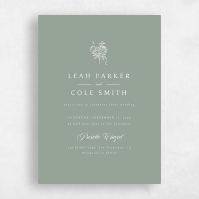 Sage, Green Wedding Invitation - Peonia Portrait