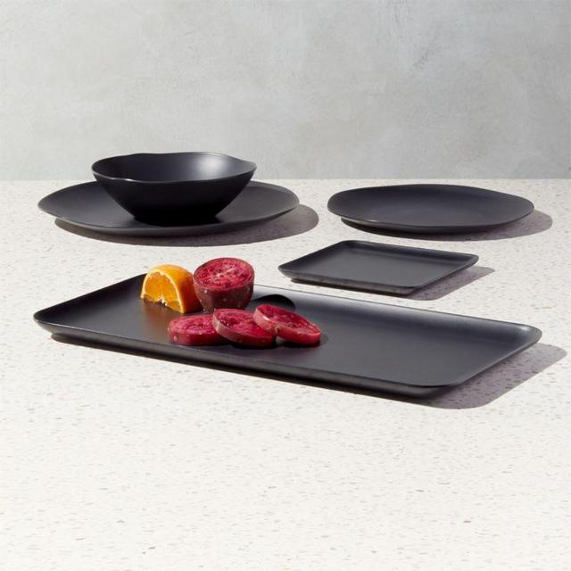 Pebble Matte Black Melamine Dinnerware - Set of 4