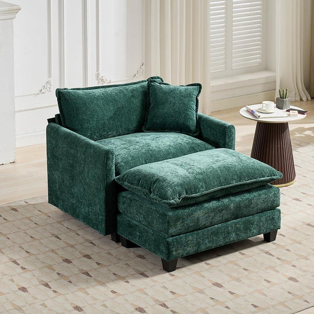 41.1" Oversized Single Cloud Sofa Couch, Green Modern Large Sectional Couches for Living Room, Chenille Fabric Modular Sectional Sofa, Accent Chair with Ottoman, Sofas para Sala