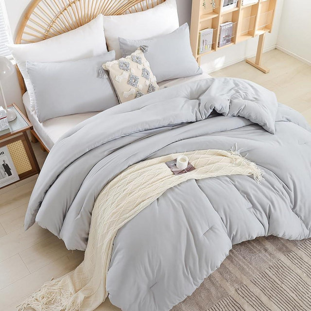 weigelia Grey Queen Comforter Sets - Soft Warm Light Grey Comforter for Queen Size Bed (1 Comforter, 2 Pillowcases)