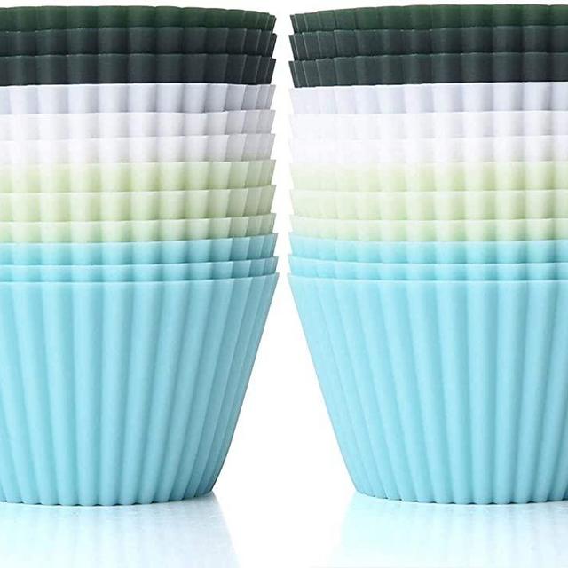 TeaRoo Silicone Baking Cups, Muffin Liners Reusable Nonstick Standard Size Cupcake Holder 24 Pack Molds Muffins Cup Molds
