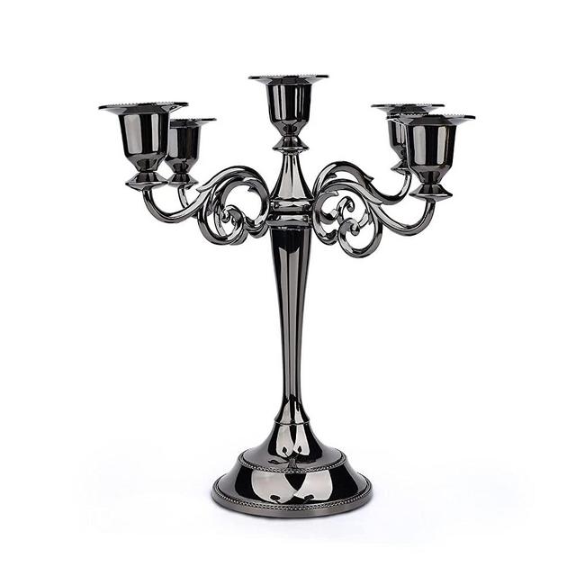 ENMY 5 Arms Candelabra Candlestick, Retro Black Zinc Alloy Detachable 5 Stems Candlesticks for Taper Candles, Metal Candle Holders for Gothic Decors, Party Decors, Christmas, Candlelight Dinner
