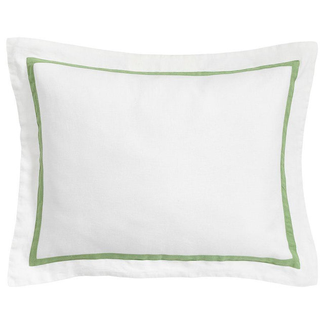 Belgian Flax Linen Frame Sham, White/Spring Green, Standard, Set of 2