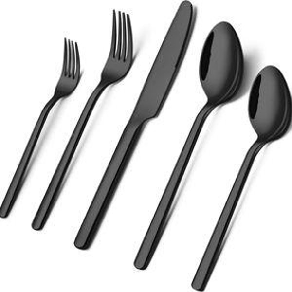 KINGSTONE Black Silverware Set, 30 Piece Flatware Set for 6, 18/10 Stainless steel Cutlery Set for Home Kitchen and Restaurant