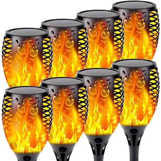 8-Pack Solar Flame Torch (Super Larger Size & Upgraded Vivid Flame), Waterproof Solar Lights Outdoor Decorative with Flickering Flame, Super Bright Outdoor Lights for Garden Patio Landscape Pathway