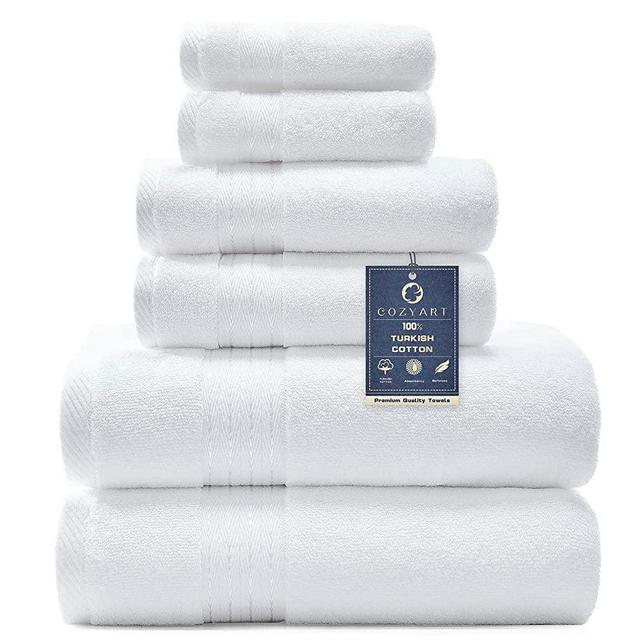 COZYART White Bath Towels Set, Turkish Cotton Hotel Large Bath Towels Bulk for Bathroom, Thick Bathroom Towels Set of 6 with 2 Bath Towels, 2 Hand Towels, 2 Washcloths, 650 GSM