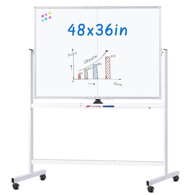 maxtek Rolling Whiteboard, 48x36 Large Magnetic White Board with Stands, Big Double-Sided White Board Dry Erase on Wheels for Homeschool, Home Office, Office, School (Silver, 48 x 36)