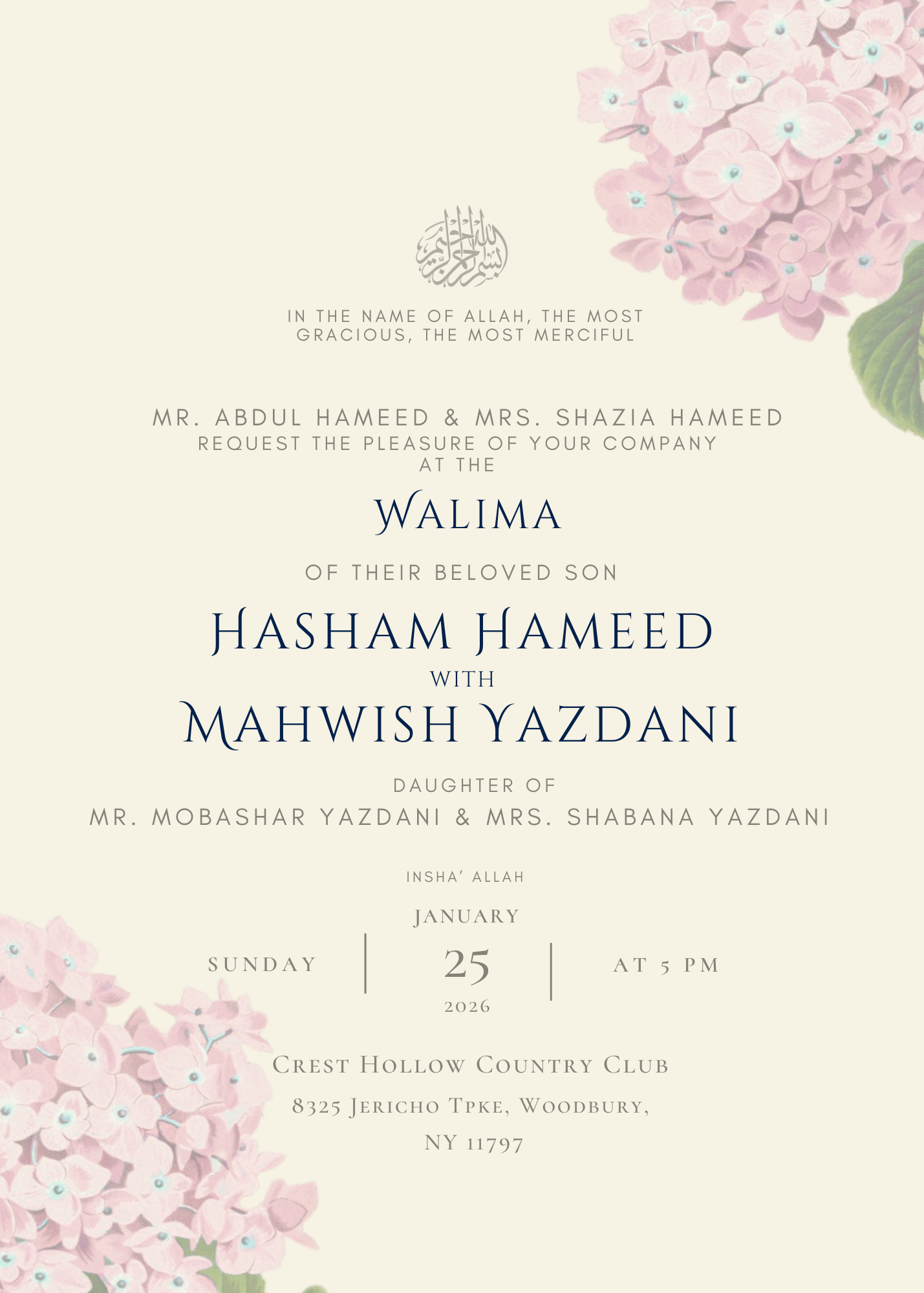 The Wedding Website of Hasham Hameed and Mahwish Yazdani