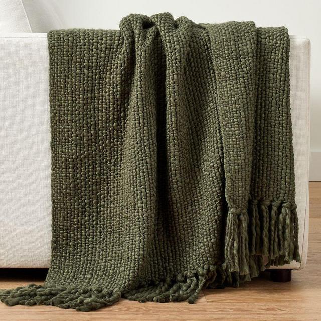Textured Basketweave Knit Throw, Olive, 50" x 60"