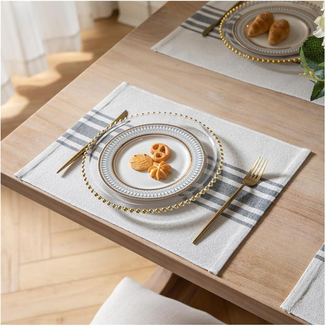 Placemats Set of 4 for Dining Table, Woven Cloth Place Mats for Kitchen Tabletop Décor, Handcrafted Machine Washable Cotton Table mats 13 x 19 Inch, Grey and Beige