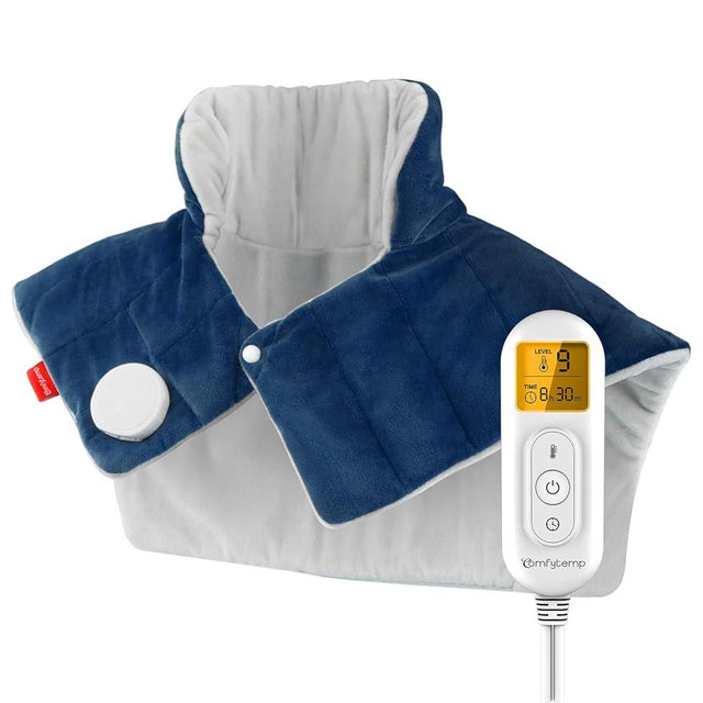 Comfytemp Heating Pad for Neck and Shoulders and Back, 2.6lb Weighted Electric Heating Pads, Large Heated Wrap, 9 Heat Settings & 11 Timer, Valentines Birthday Gifts for Women Men Mom Dad, Dark Blue