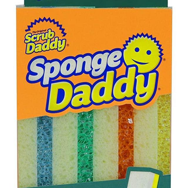 Scrub Daddy Sponge Daddy - Dual Sided Sponge & Scrubber, Traditional Shape, FlexTexture, Soft in Warm Water, Firm in Cold, Deep Cleaning, Dishwasher Safe, Multi-use, Scratch Free, Odor Resistant, 4ct