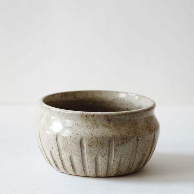Carved Planter, No Drainage Hole, Stoneware, Natural