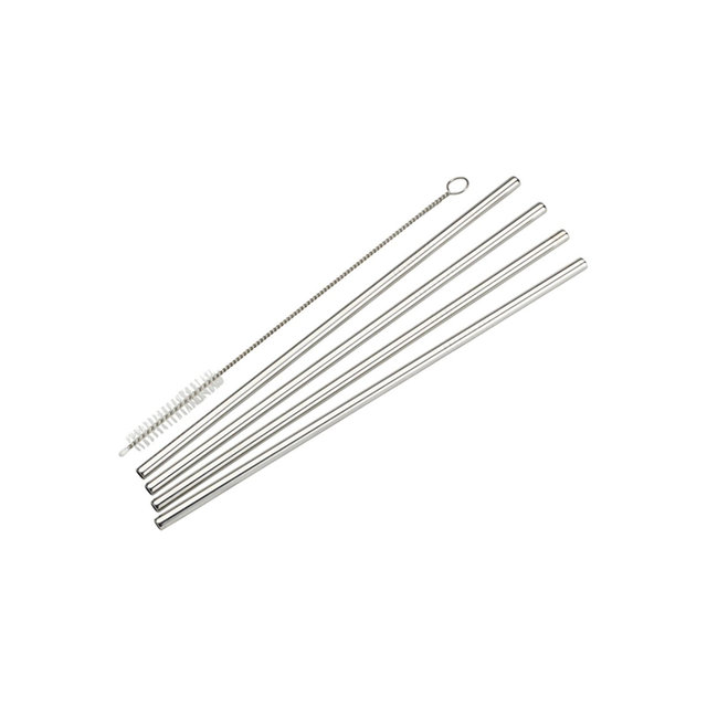 Winco Stainless Steel Straight Drinking Straw, with Cleaning Brush, 4 Pieces, 8"