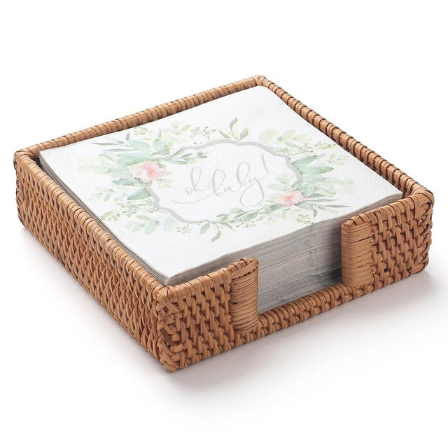 Rattan Napkin Holder Square, Wicker Napkin Basket for Kitchen, Flat Napkin Holders for Paper Napkins, Woven Luncheon Napkin Holder for Table (7.5 x 7.5 x 2.5 inch)