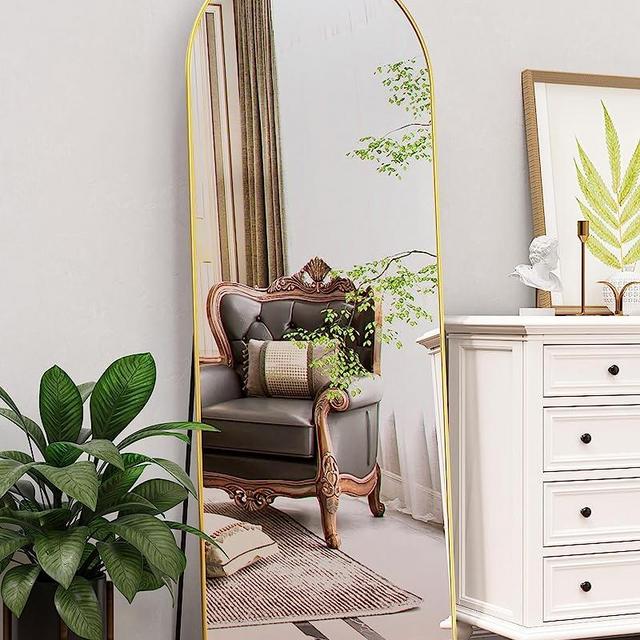 Antok Floor Mirror, Full Length Mirror with Stand, Arched Wall Mirror, Glassless Mirror Full Length, Gold Floor Mirror Freestanding, Wall Mounted Mirror for Bedroom Living Room, 58"x18"(Gold)