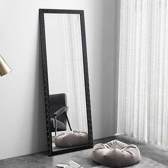 OGCAU Fashion Full Length Mirror, Floor Mirror with Stand, Full Body Mirror, Large Mirror, Mosaic Style Wall-Mounted Mirror for Bedroom, Living Room, Dressing Room - Black 65" x22"