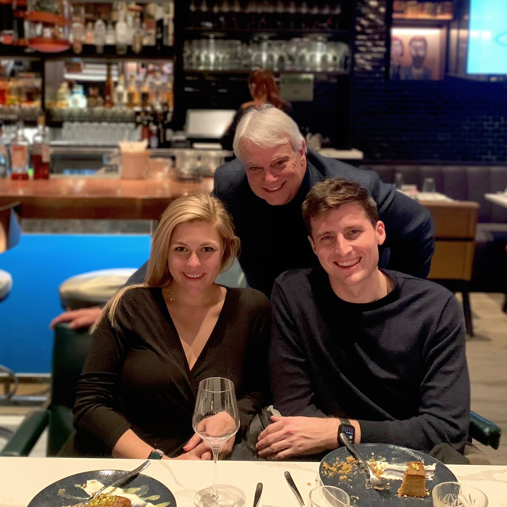 Dinner in Chicago with our amazing officiant, Tayloe Harding, in 2023!