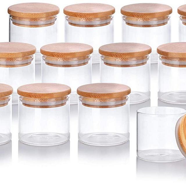 4 oz Premium Borosilicate Clear Glass Jars with Bamboo Silicone Sealed Lid (12 Pack)