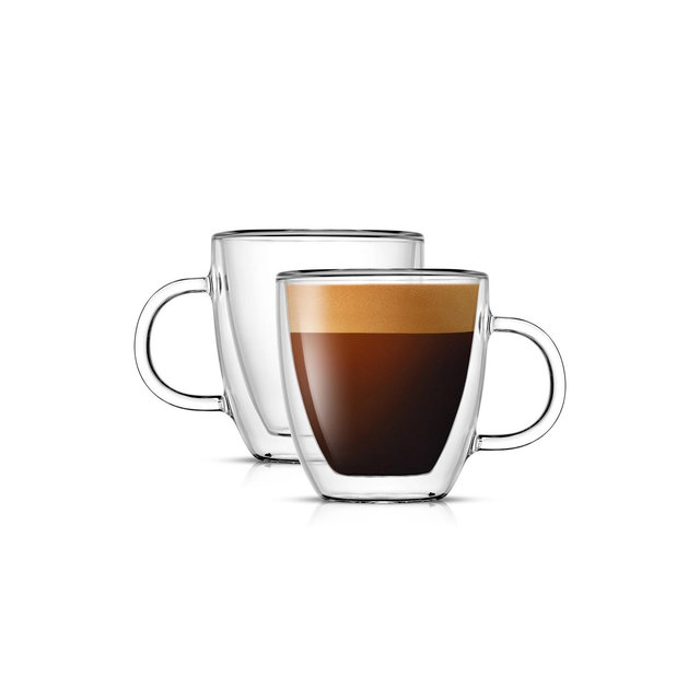 JoyJolt Savor Double Wall Insulated Glasses Mugs - Set of 2 Espresso Mugs - 5.4 Ounces