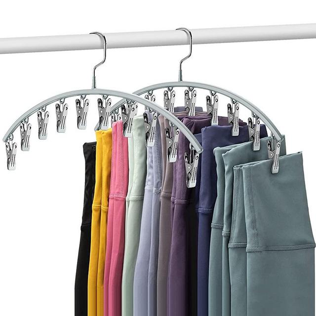 Volnamal Legging Organizer for Closet, Metal Pants Hangers with Rubber Coated 2 Pack with 10 Clips Holds 20 Leggings, Hangers Space Saving Hanging Closet Organizer for Closet Organizers and Storage