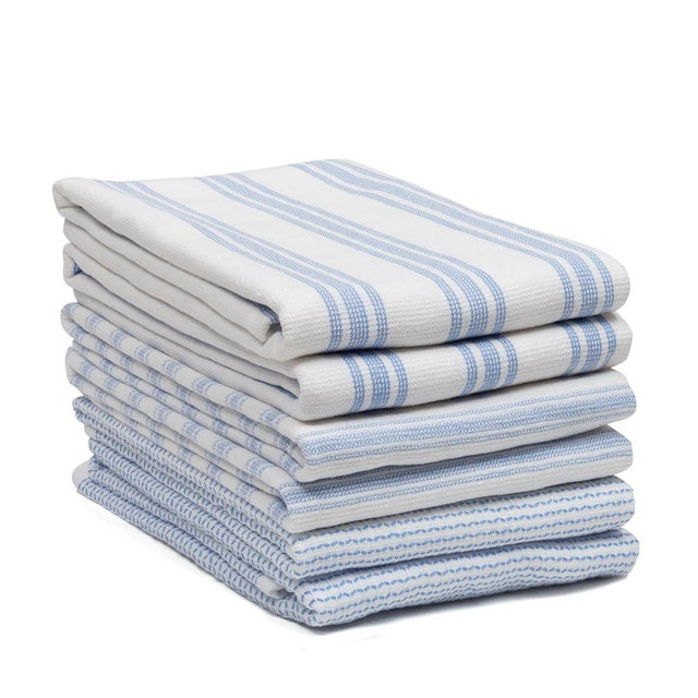 SYDR Premium Kitchen Towel (18”x 28”, 6 Pack), Cotton Kitchen Hand Towel, One Side Terry Dish Towel, Highly Absorbent Set with Hanging Loop, Sky Blue