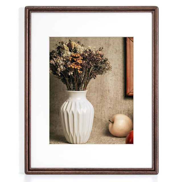 11X14 Picture Frame, Natural Solid Walnut Wood Picture Frame with High Tempered Glass, Handcrafted Rounded Corner 11 by 14 Wooden Frame Matted to 8x10 Photo for Horizontal or Vertical Wall Mounting