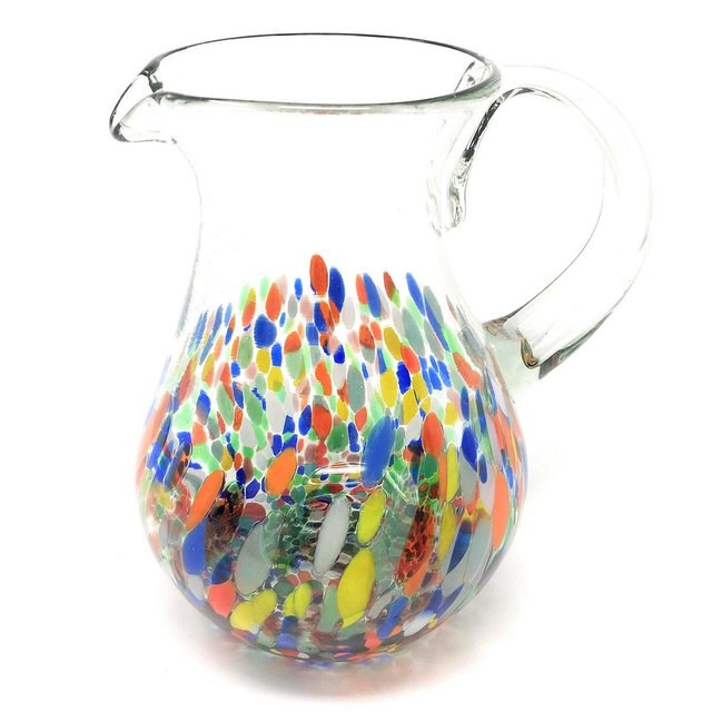 Mexican Hand Blown Glass Pitcher – Confetti Carmen Design (84 oz)