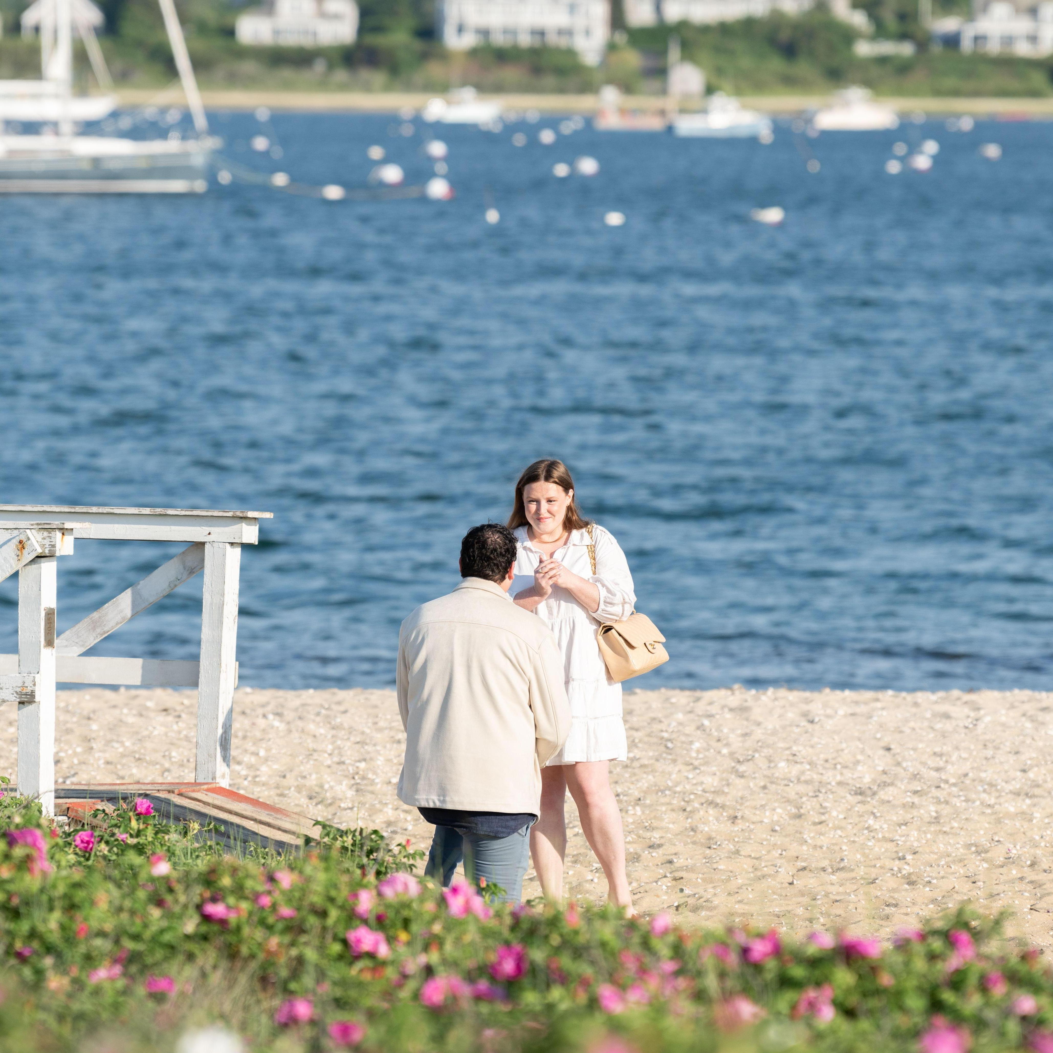 Dominic proposed to Katherine at Brant Point Lighthouse on Nantucket on June 5, 2024.