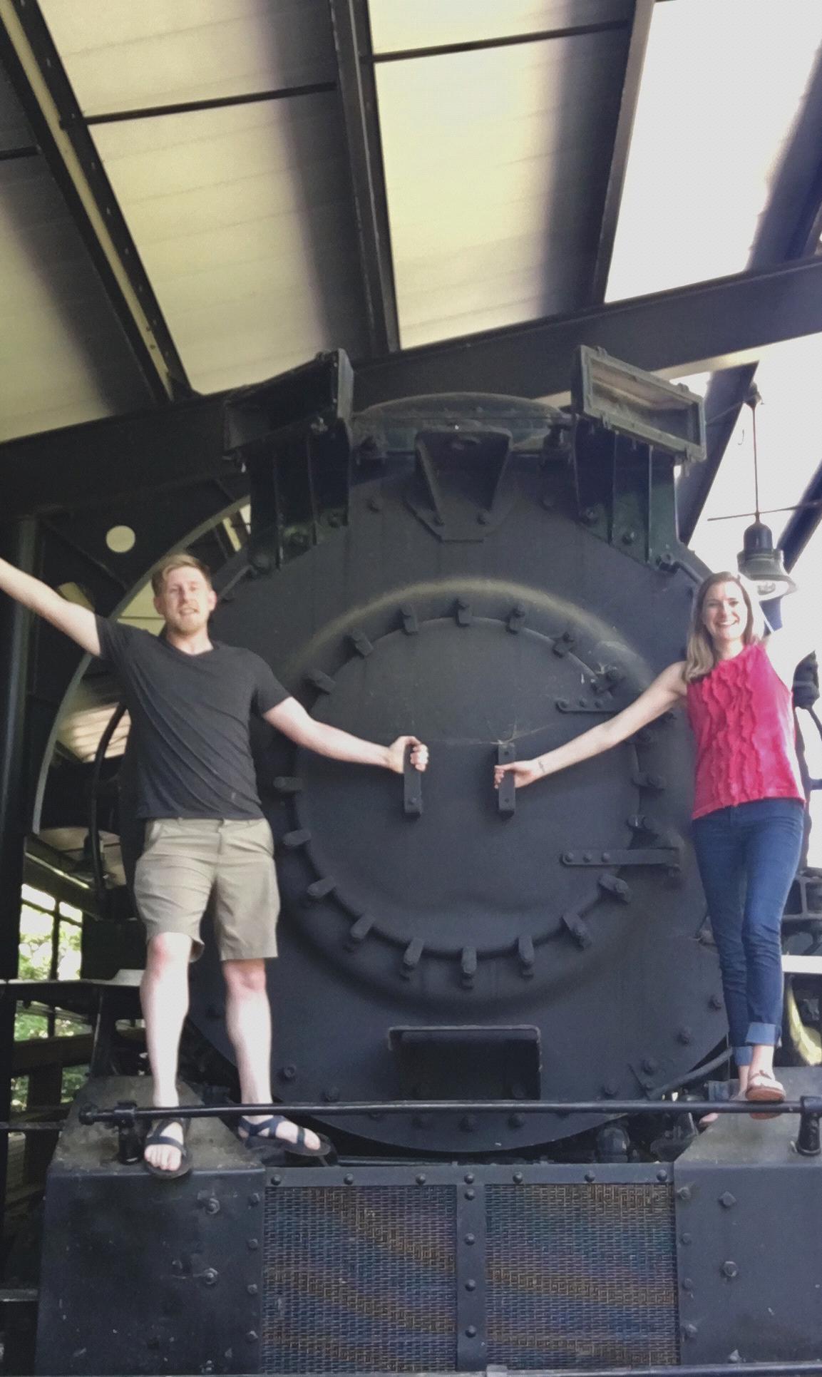 Sneaking onto the train at Riverside Park