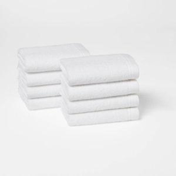 8pk Antimicrobial Washcloth Set White - Room Essentials™: Midweight Cotton Terry, Machine Washable