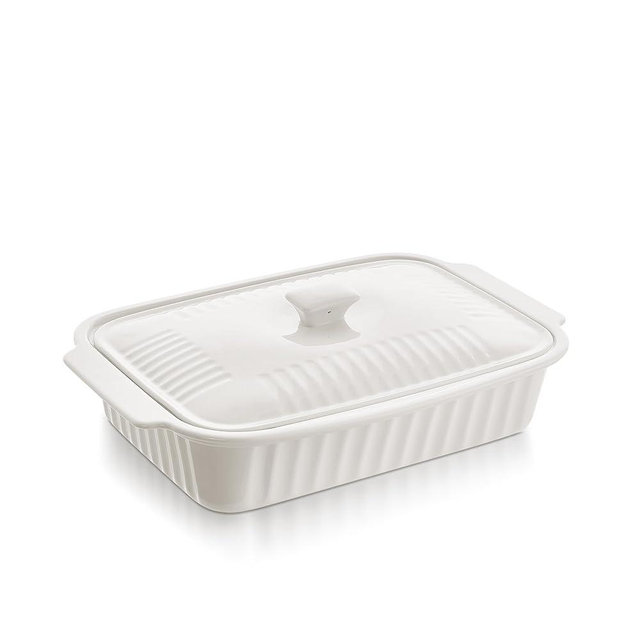 Large Baking Dish with Lid,5.5 Quart Lasagna Pan with Lid, 13.5x9 inch Ceramic Casserole Dish with Lid, Microwave, Dishwasher Safe, White