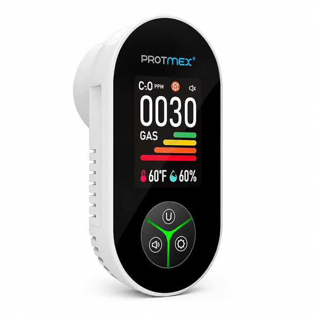 FABISENSE 4-in-1 Gas Detector with Temperature & Humidity – Portable Combustible Gas Leak Detector with Backlit Display, Audible & Vibrating Alarm for Home