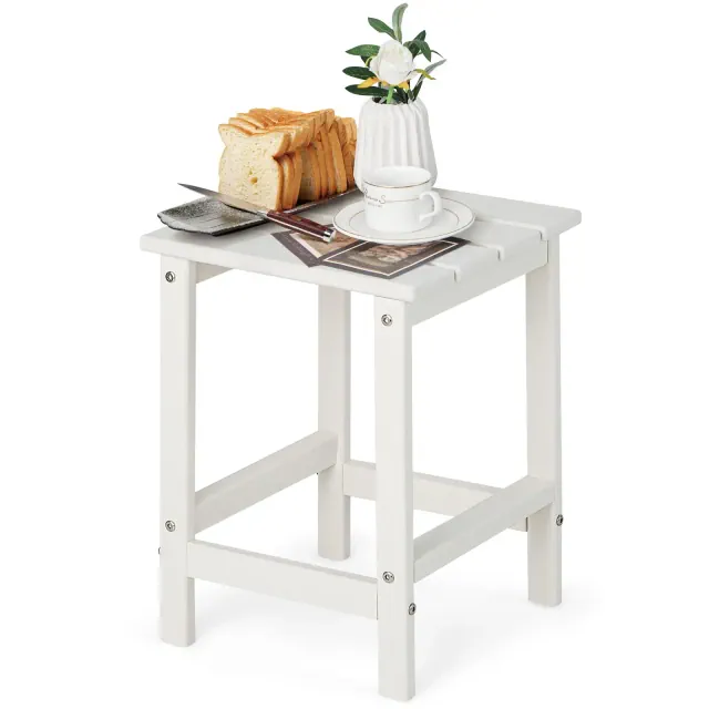 Costway 14'' Patio Adirondack Side End Table HDPE Square Weather Resistant Garden White