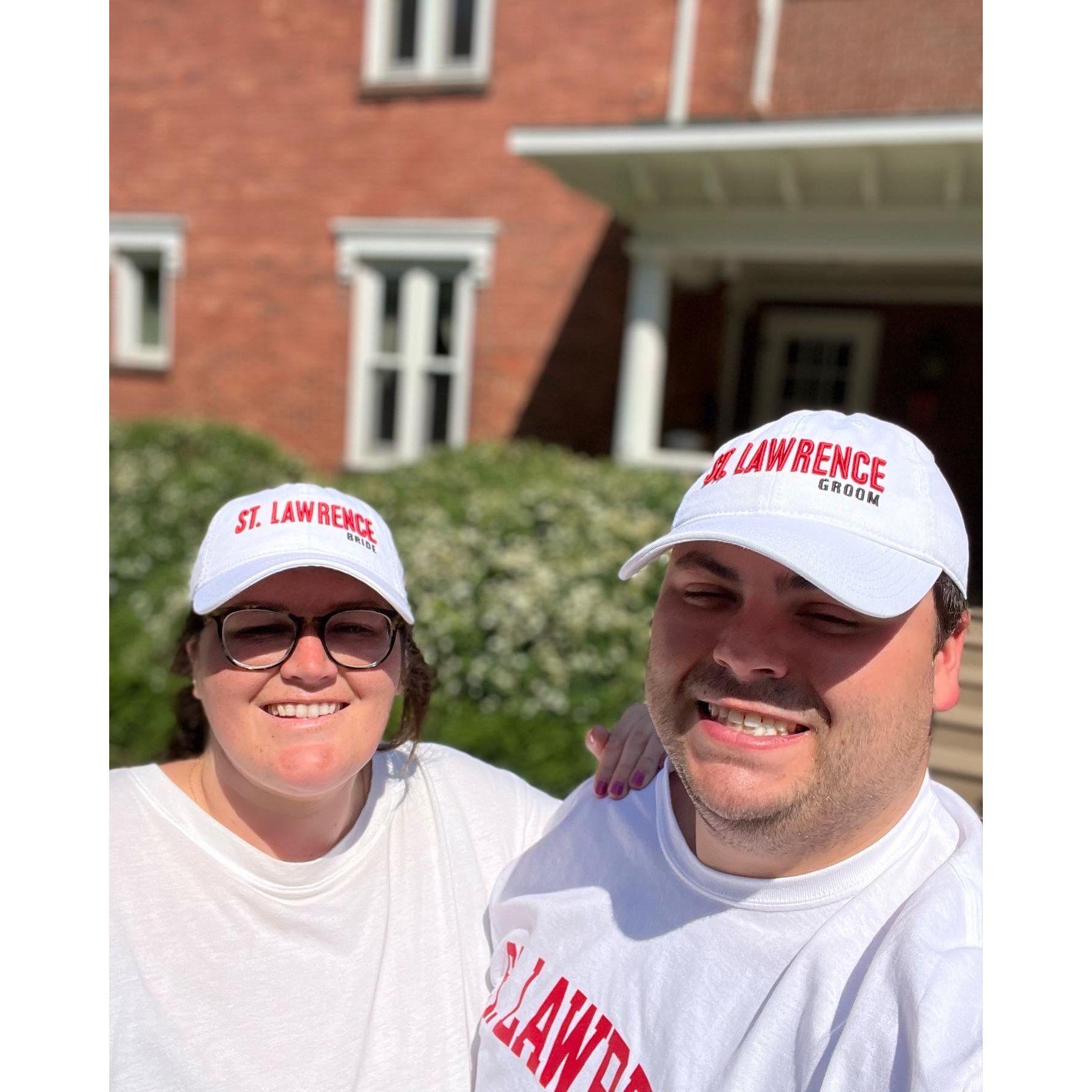 Repping our SLU Bride and Groom hats at SLU Reunion a month after our engagement!