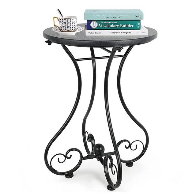 Solid Wood End Table with Beautiful Carved Metal Legs,22in Height Black Accent Coffee Table NightStands,Modern Round Side Tables for Living Room,Bedroom,Office(D=15.75in)