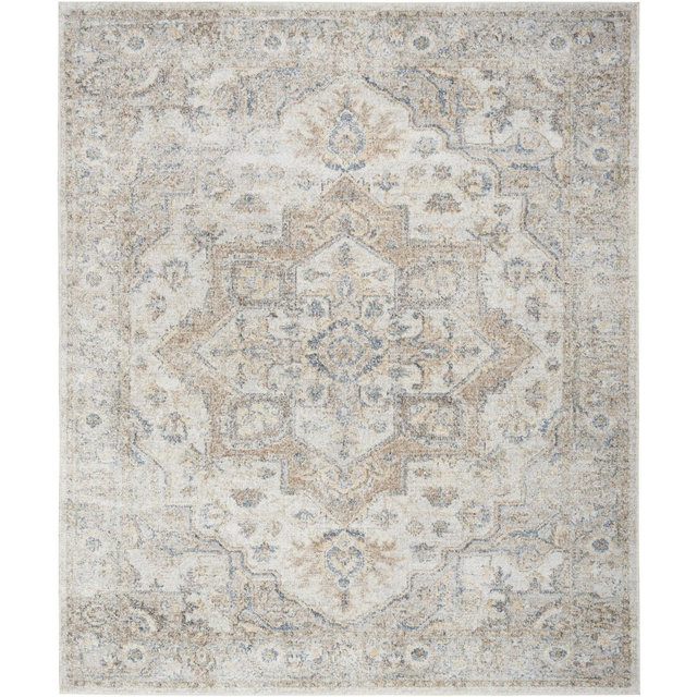 Nourison Astra Machine Washable Vintage Medallion Indoor Rug Silver Grey 9' x 12'