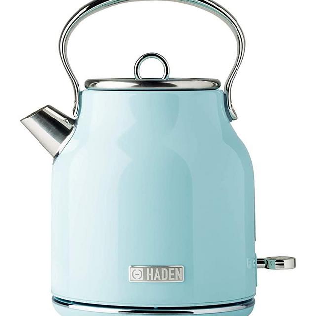 Haden HERITAGE 1.7 Liter Stainless Steel Retro Electric Kettle with Auto Shut-Off and Boil Dry Protection in Light Blue Turquoise