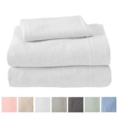 Great Bay Home Extra Soft Heather Jersey Knit (T-Shirt) Cotton Sheet Set. Soft, Comfortable, Cozy All-Season Bed Sheets. Carmen Collection Brand. (King, Winter White)