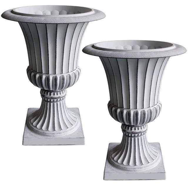 Austram Urn Planters 22", Set of 2, Tall Stone-Resin Pedestal Planters for Outdoor Plants, Large Front Porch Decor, Patio Garden Pots, Outdoor Urns for Entryway, Porch & Deck, White Plant Pot
