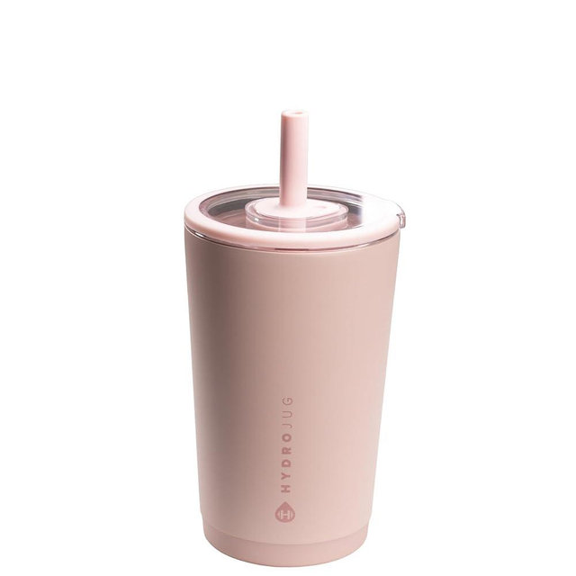 HydroJug Everyday Tumbler 14 oz – Ceramic-Lined Insulated Tumbler with Straw and Soft-Touch Lid, Cup Holder Friendly, Double-Wall Vacuum Insulation, Reusable Travel Cup – Dusty Rose